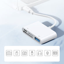 Заредете изображение във визуализатора на галерията – Joyroom HUB multifunctional OTG Lightning adapter - USB 3.2 Gen 1 (3.0, 3.1 Gen 1) / SD, TF / Lightning card reader white (S-H142 white) - TopMag
