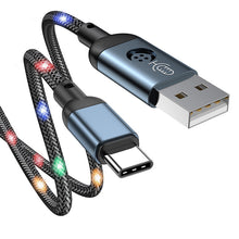 Заредете изображение във визуализатора на галерията – Joyroom durable cable USB - USB Type C cable with sound-responsive LED backlight 2.4A 1.2m gray (S-1230N16) - TopMag
