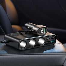Заредете изображение във визуализатора на галерията – Joyroom 9in1 laptop car charger 154W - 5x USB / 1x USB Type C / 3x cigarette lighter socket Power Delivery / Quick Charge / PPS / AFC / FCP black (JR-CL06) - TopMag
