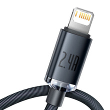 Заредете изображение във визуализатора на галерията – Baseus crystal shine series fast charging data cable USB Type A to Lightning 2.4A 1.2m black (CAJY000001) - TopMag
