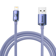Заредете изображение във визуализатора на галерията – Baseus crystal shine series fast charging data cable USB Type A to Lightning 2.4A 2m purple (CAJY000105) - TopMag
