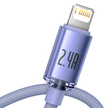 Заредете изображение във визуализатора на галерията – Baseus crystal shine series fast charging data cable USB Type A to Lightning 2.4A 2m purple (CAJY000105) - TopMag
