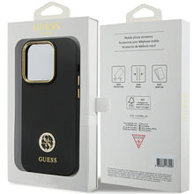 Заредете изображение във визуализатора на галерията – Guess GUHCP14LM4DGPK case for iPhone 14 Pro - black Silicone Logo Strass 4G
