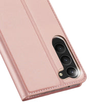 Заредете изображение във визуализатора на галерията – Dux Ducis Skin Pro Case for Samsung Galaxy S23 Flip Card Wallet Stand Pink
