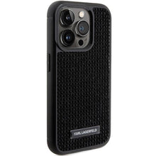 Заредете изображение във визуализатора на галерията – Karl Lagerfeld Rhinestone Logo Metal Plate case for iPhone 15 Pro - black
