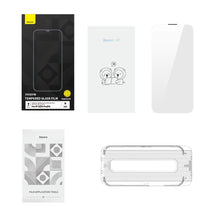 Заредете изображение във визуализатора на галерията – Baseus Tempered Glass for iPhone 14 / 13 Pro / 13 Full Screen with Speaker Cover 0.4mm + Mounting Kit
