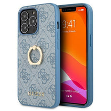 Заредете изображение във визуализатора на галерията – Guess GUHCP13L4GMRBL iPhone 13 Pro / 13 6,1" niebieski/blue hardcase 4G with ring stand - TopMag
