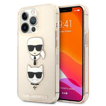 Заредете изображение във визуализатора на галерията – Karl Lagerfeld KLHCP13LKCTUGLGO iPhone 13 Pro / 13 6,1" złoty/gold hardcase Glitter Karl`s &amp; Choupette - TopMag
