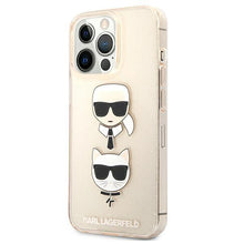 Заредете изображение във визуализатора на галерията – Karl Lagerfeld KLHCP13LKCTUGLGO iPhone 13 Pro / 13 6,1" złoty/gold hardcase Glitter Karl`s &amp; Choupette - TopMag
