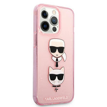 Заредете изображение във визуализатора на галерията – Karl Lagerfeld KLHCP13LKCTUGLP iPhone 13 Pro / 13 6,1" różowy/pink hardcase Glitter Karl`s &amp; Choupette - TopMag
