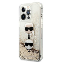 Заредете изображение във визуализатора на галерията – Karl Lagerfeld KLHCP13LKICGLD iPhone 13 Pro / 13 6,1" złoty/gold hardcase Liquid Glitter Karl&amp;Choupette Head - TopMag
