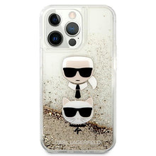 Заредете изображение във визуализатора на галерията – Karl Lagerfeld KLHCP13LKICGLD iPhone 13 Pro / 13 6,1" złoty/gold hardcase Liquid Glitter Karl&amp;Choupette Head - TopMag
