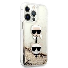 Заредете изображение във визуализатора на галерията – Karl Lagerfeld KLHCP13LKICGLD iPhone 13 Pro / 13 6,1" złoty/gold hardcase Liquid Glitter Karl&amp;Choupette Head - TopMag
