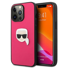 Заредете изображение във визуализатора на галерията – Karl Lagerfeld KLHCP13LPKMP iPhone 13 Pro / 13 6,1" różowy/pink hardcase Leather Ikonik Karl`s Head Metal - TopMag
