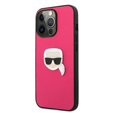 Заредете изображение във визуализатора на галерията – Karl Lagerfeld KLHCP13LPKMP iPhone 13 Pro / 13 6,1" różowy/pink hardcase Leather Ikonik Karl`s Head Metal - TopMag
