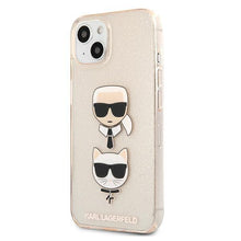 Заредете изображение във визуализатора на галерията – Karl Lagerfeld KLHCP13SKCTUGLGO iPhone 13 mini 5,4" złoty/gold hardcase Glitter Karl`s &amp; Choupette - TopMag
