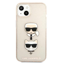 Заредете изображение във визуализатора на галерията – Karl Lagerfeld KLHCP13SKCTUGLGO iPhone 13 mini 5,4" złoty/gold hardcase Glitter Karl`s &amp; Choupette - TopMag

