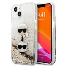Заредете изображение във визуализатора на галерията – Karl Lagerfeld KLHCP13SKICGLD iPhone 13 mini 5,4" złoty/gold hardcase Liquid Glitter Karl&amp;Choupette Head - TopMag
