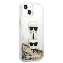 Заредете изображение във визуализатора на галерията – Karl Lagerfeld KLHCP13SKICGLD iPhone 13 mini 5,4" złoty/gold hardcase Liquid Glitter Karl&amp;Choupette Head - TopMag
