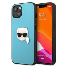 Заредете изображение във визуализатора на галерията – Karl Lagerfeld KLHCP13SPKMB iPhone 13 mini 5,4" niebieski/blue hardcase Leather Ikonik Karl`s Head Metal - TopMag
