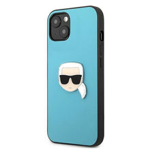 Заредете изображение във визуализатора на галерията – Karl Lagerfeld KLHCP13SPKMB iPhone 13 mini 5,4" niebieski/blue hardcase Leather Ikonik Karl`s Head Metal - TopMag
