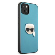 Заредете изображение във визуализатора на галерията – Karl Lagerfeld KLHCP13SPKMB iPhone 13 mini 5,4" niebieski/blue hardcase Leather Ikonik Karl`s Head Metal - TopMag
