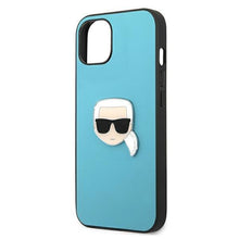 Заредете изображение във визуализатора на галерията – Karl Lagerfeld KLHCP13SPKMB iPhone 13 mini 5,4" niebieski/blue hardcase Leather Ikonik Karl`s Head Metal - TopMag
