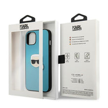 Заредете изображение във визуализатора на галерията – Karl Lagerfeld KLHCP13SPKMB iPhone 13 mini 5,4" niebieski/blue hardcase Leather Ikonik Karl`s Head Metal - TopMag
