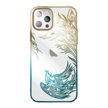 Заредете изображение във визуализатора на галерията – Luxury iPhone 14 Case with Kingxbar Phoenix Crystals - Gold and Blue
