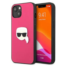 Заредете изображение във визуализатора на галерията – Karl Lagerfeld KLHCP13SPKMP iPhone 13 mini 5,4" różowy/pink hardcase Leather Ikonik Karl`s Head Metal - TopMag
