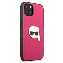 Заредете изображение във визуализатора на галерията – Karl Lagerfeld KLHCP13SPKMP iPhone 13 mini 5,4" różowy/pink hardcase Leather Ikonik Karl`s Head Metal - TopMag
