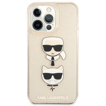 Заредете изображение във визуализатора на галерията – Karl Lagerfeld KLHCP13XKCTUGLGO iPhone 13 Pro Max 6,7" złoty/gold hardcase Glitter Karl`s &amp; Choupette - TopMag

