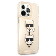 Заредете изображение във визуализатора на галерията – Karl Lagerfeld KLHCP13XKCTUGLGO iPhone 13 Pro Max 6,7" złoty/gold hardcase Glitter Karl`s &amp; Choupette - TopMag
