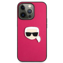 Заредете изображение във визуализатора на галерията – Karl Lagerfeld KLHCP13XPKMP iPhone 13 Pro Max 6,7" różowy/pink hardcase Leather Ikonik Karl`s Head Metal - TopMag

