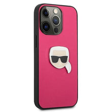 Заредете изображение във визуализатора на галерията – Karl Lagerfeld KLHCP13XPKMP iPhone 13 Pro Max 6,7" różowy/pink hardcase Leather Ikonik Karl`s Head Metal - TopMag
