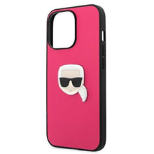 Заредете изображение във визуализатора на галерията – Karl Lagerfeld KLHCP13XPKMP iPhone 13 Pro Max 6,7" różowy/pink hardcase Leather Ikonik Karl`s Head Metal - TopMag
