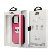 Заредете изображение във визуализатора на галерията – Karl Lagerfeld KLHCP13XPKMP iPhone 13 Pro Max 6,7" różowy/pink hardcase Leather Ikonik Karl`s Head Metal - TopMag
