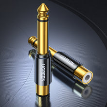 Заредете изображение във визуализатора на галерията – Ugreen 6.35mm jack adapter (male) to RCA (female) gold (AV169 80731) - TopMag
