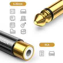 Заредете изображение във визуализатора на галерията – Ugreen 6.35mm jack adapter (male) to RCA (female) gold (AV169 80731) - TopMag
