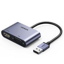 Заредете изображение във визуализатора на галерията – Ugreen USB converter adapter - HDMI 1.3 (1920 x 1080 @ 60Hz) + VGA 1.2 (1920 x 1080 @ 60Hz) gray (CM449) - TopMag
