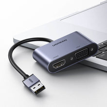 Заредете изображение във визуализатора на галерията – Ugreen USB converter adapter - HDMI 1.3 (1920 x 1080 @ 60Hz) + VGA 1.2 (1920 x 1080 @ 60Hz) gray (CM449) - TopMag
