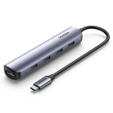 Заредете изображение във визуализатора на галерията – Ugreen adapter USB Type C - HDMI / 4 x USB gray (CM417) - TopMag
