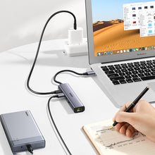 Заредете изображение във визуализатора на галерията – Ugreen multifunctional adapter HUB USB Type C - 3 x USB / Ethernet RJ-45 / USB Type C PD gray (CM475) - TopMag
