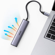 Заредете изображение във визуализатора на галерията – Ugreen multifunctional adapter HUB USB Type C - 3 x USB / Ethernet RJ-45 / USB Type C PD gray (CM475) - TopMag
