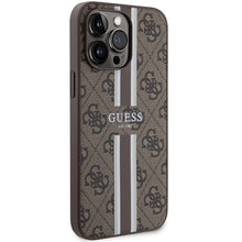 Заредете изображение във визуализатора на галерията – Guess 4G Printed Stripes MagSafe case for iPhone 15 Pro Max - brown
