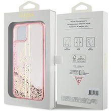 Заредете изображение във визуализатора на галерията – Original faceplate case GUESS GUHCP15MLFCSEGP for iPhone 15 Plus (Liquid Glitter Gold Stripes / pink)
