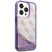 Заредете изображение във визуализатора на галерията – Original faceplate case GUESS GUHCP14LLC4PSGU for iPhone 14 PRO (Liquid Glitter 4G Translucent / purple)
