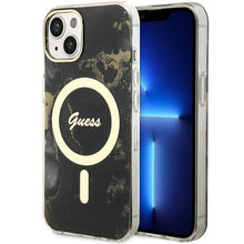 Заредете изображение във визуализатора на галерията – Original Case GUESS hardcase Golden Marble MagSafe GUHMP14SHTMRSK for Iphone 14 black
