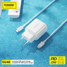 Заредете изображение във визуализатора на галерията – Foneng Wall charger EU40 - Type C - PD 25W 3A with Type C to Type C cable white

