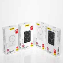 Заредете изображение във визуализатора на галерията – Dudao Wireless MagSafe Power Bank 10W (5W Magsafe) 5000mAh + Metal Adapter Magnetic Charging Ring White (K14S) - TopMag
